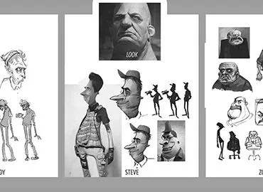 Collection of sketches for character design - made by various team members