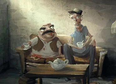 Early concept art of Don an Andy in their apartment - made by Matilde Søltoft