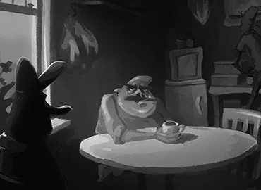 Early concept art of Don an Andy in their apartment - made by Matilde Søltoft