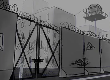 Concept art of the wall outside the camp - made by Anna Nissen